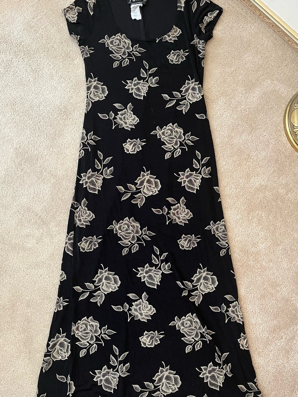 All That Jazz Black Floral Midi Dress with Ivory Rose Print